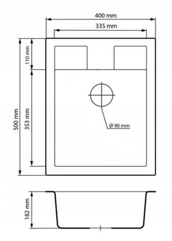 Graniteland Prest Évier en granit blanc Tapwing avec trou pour robinet, montage en surface 400x500mm avec bouchon en inox 1208971424