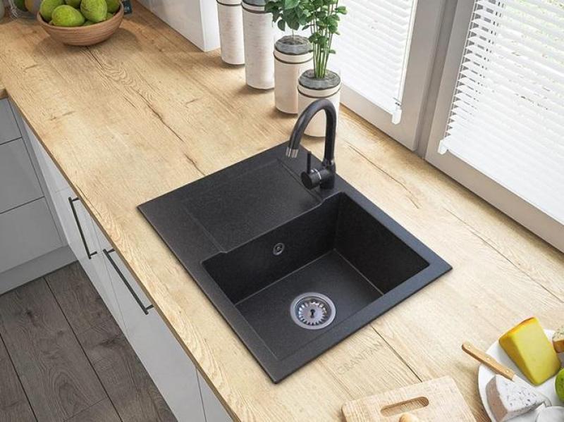 Graniteland Nex Évier en granit Arduin avec aspect pierre bleue et zone d'égouttage 574x464 mm 1208971426