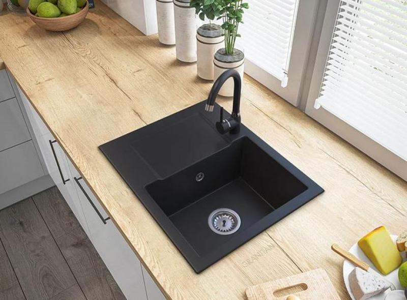 Graniteland Nex Évier en granit noir avec égouttoir 574x464 mm 1208971428