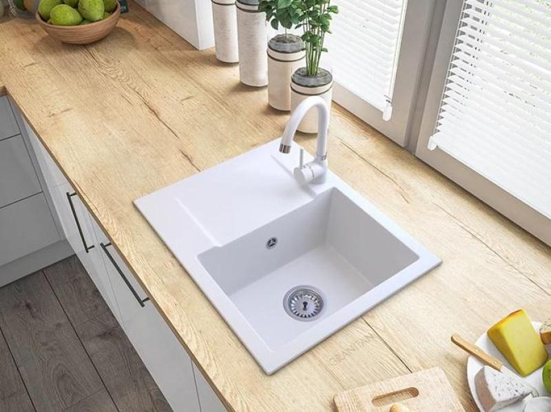 Graniteland Nex Évier en granit blanc avec égouttoir 574x464 mm 1208971430