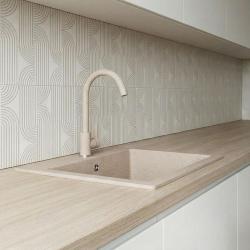 Graniteland Nera Évier en Granit 45x42 cm Beige en Surface avec Trou pour Robinet et Bouchon en Acier Inoxydable 1208971434