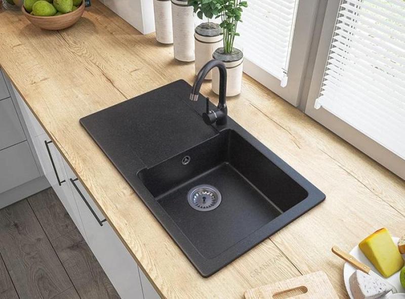 Graniteland Liri Granite Arduin aspect pierre dure évier avec zone d'égouttage 765x448 mm 1208971437