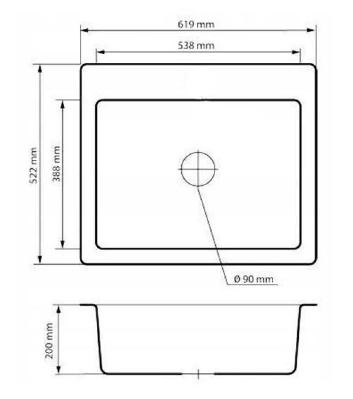 Graniteland Vastone Évier en granit 619x522 mm Look pierre bleue Montage avec banque de trous pour robinet et bouchon en inox 1208971442