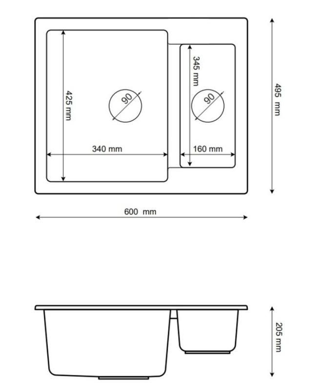 Graniteland Adda Granit Gris 1.5 Évier encastrable 600x495mm 1208971456