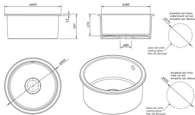 Ausmann Ceramic Ember Évier Rond en Céramique Blanc de Surface et Sous-Plan avec Bouchon en Cuivre 1208971462