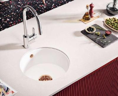 Ausmann Ceramic Ember Évier Rond en Céramique Blanc de Surface et Sous-Plan avec Bouchon en Cuivre 1208971462