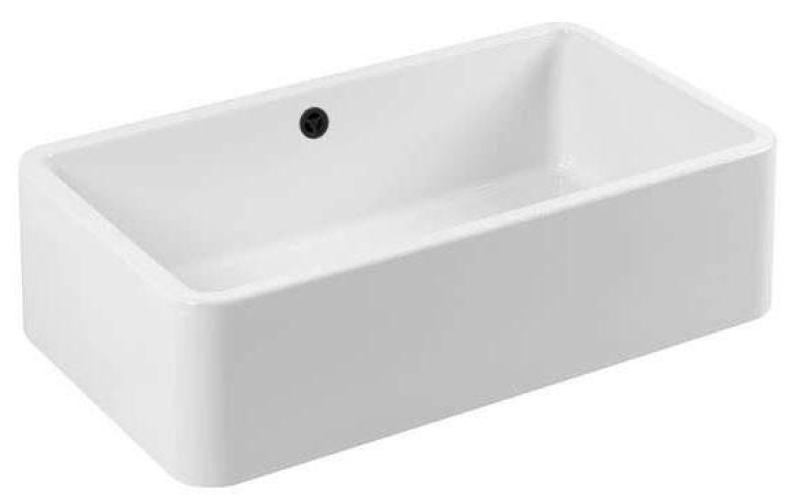 Ausmann Ceramic Mira Évier en céramique blanc - Sous-meuble et intermédiaire 795 x 460 mm avec bouchon noir 1208971469