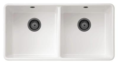 Ausmann Ceramic Mira Évier Double en Céramique Blanc - Sous-Montage et Entre-Montage 890 x 456 mm avec Bouchons en Métal Pistolet 1208971473