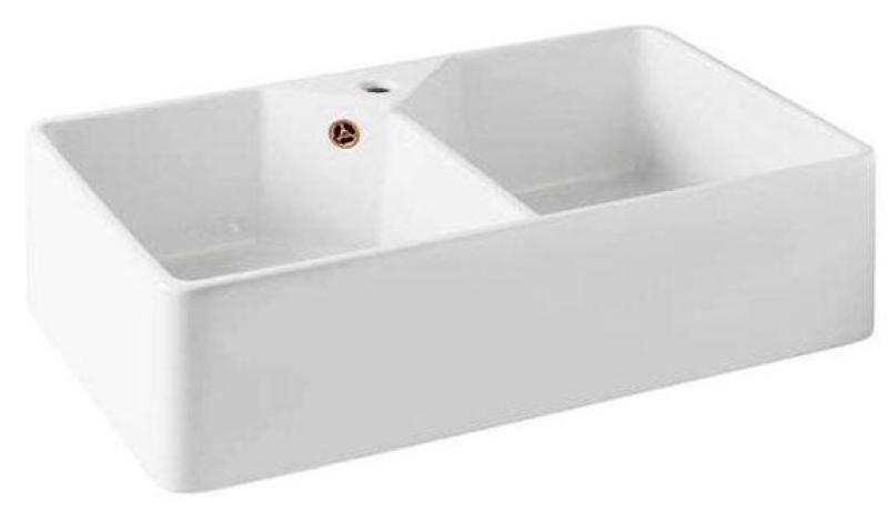 Ausmann Ceramic Mira Évier Double en Céramique Blanc - Sous-évier et Semi-évier 793 x 450 mm avec trou pour robinet et bouchon en cuivre 1208971477