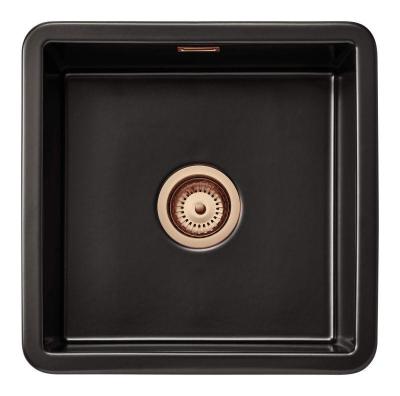 Ausmann Ceramic Ember Évier Carré en Céramique Mat Noir Montage en Surface et Sous Plan 40 x 40 cm avec Bouchon en Cuivre 1208971487