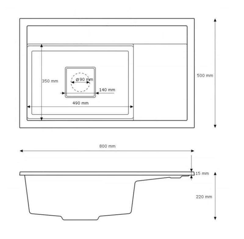 Graniteland Seta Granite noir ardoise Pierre dure Évier à poser 80x50 cm 1208971619