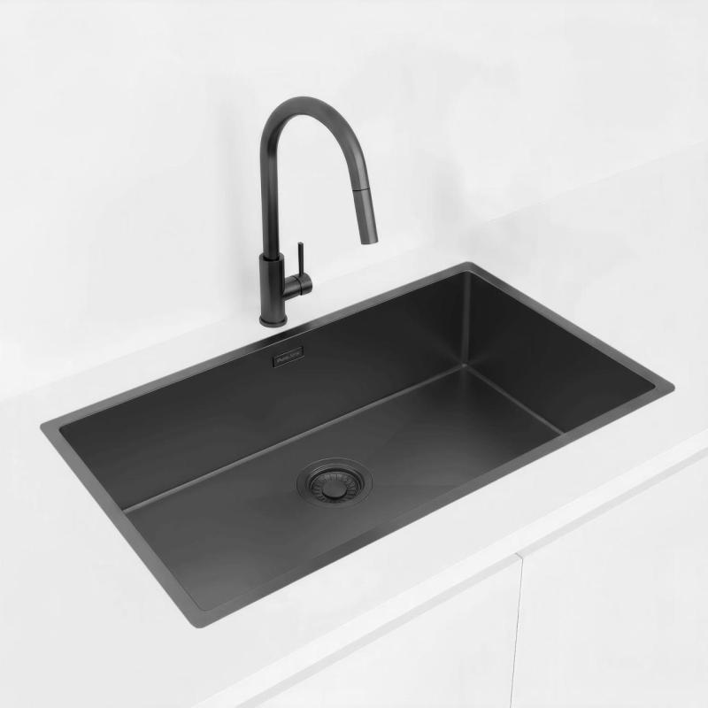 Pure.Sink Luxion Grand évier noir PVD 74 x 40 cm, encastrable sous plan, à fleur ou en applique PLX7440-63