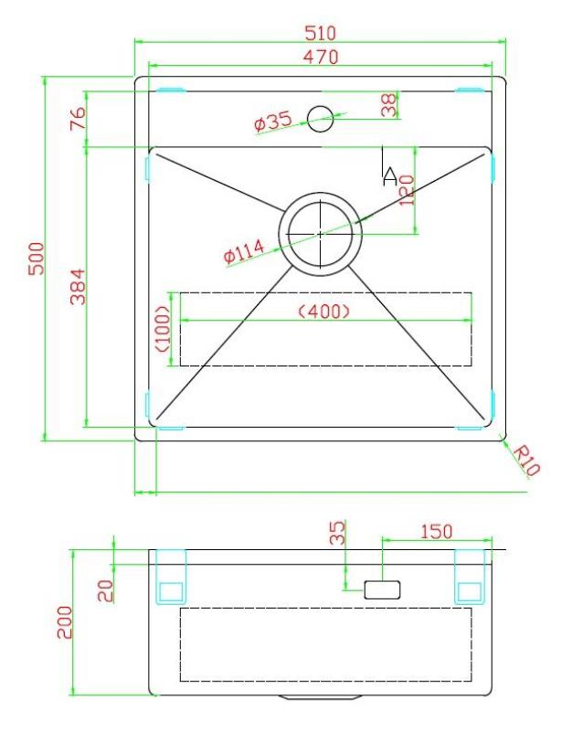 Pure.Sink Luxion Évier en acier inoxydable 51 x 50 cm Tapwing avec support pour robinet PLX5150T-02