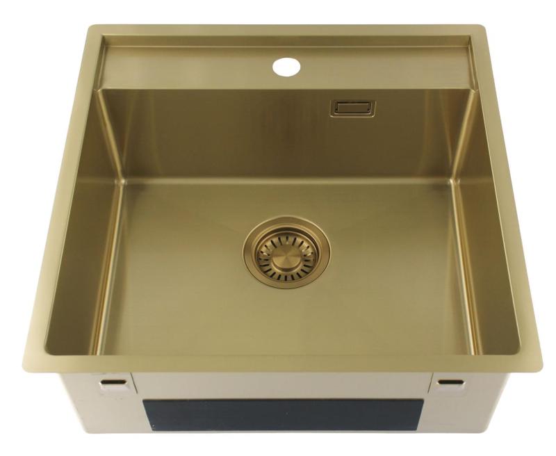 Pure.Sink Luxion Évier doré 51 x 50 cm Tapwing avec banc à trou pour robinet PLX5150T-60