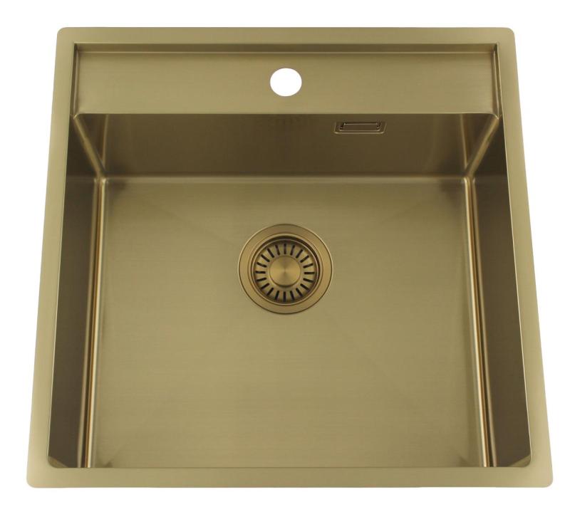 Pure.Sink Luxion Évier doré 51 x 50 cm Tapwing avec banc à trou pour robinet PLX5150T-60