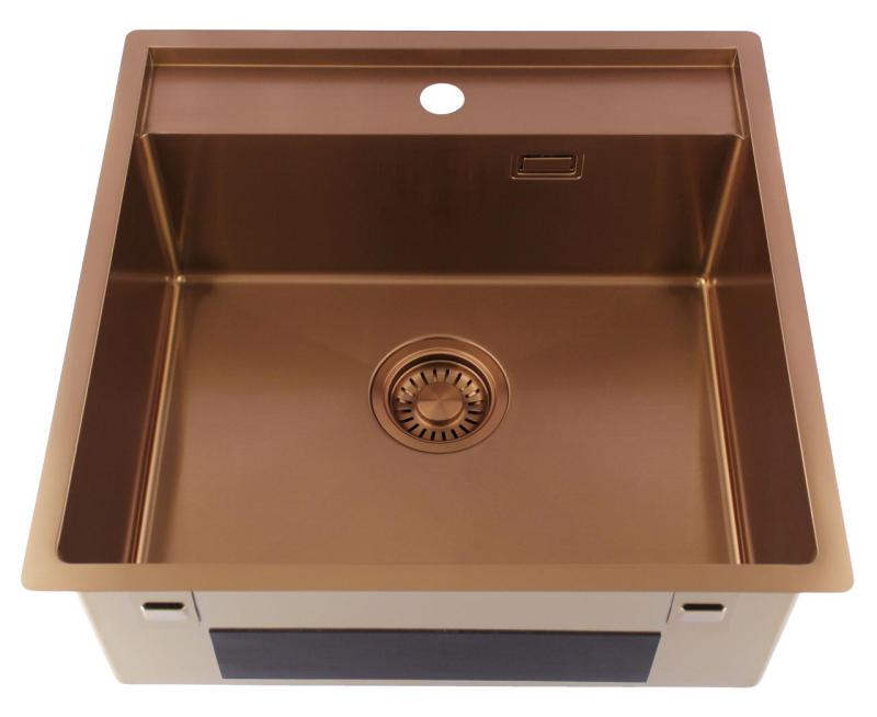 Pure.Sink Luxion Évier en cuivre 51 x 50 cm Tapwing avec banc à trou pour robinet PLX5150T-62