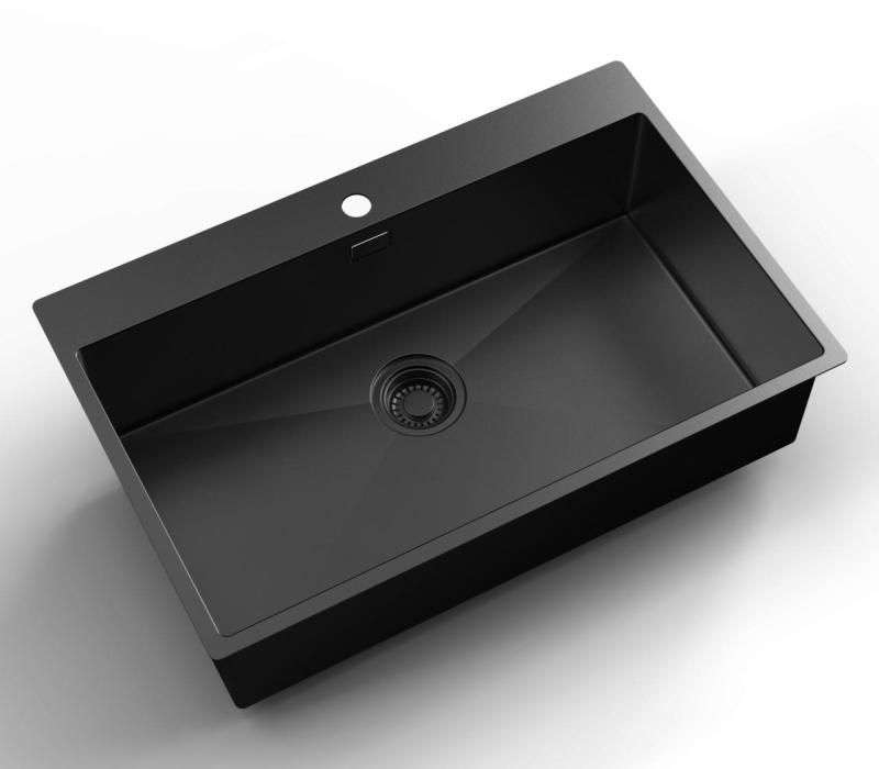 Pure.Sink Luxion PVD Grand évier noir 78 x 50 cm Robinetterie avec trou pour robinet PLX7850T-63