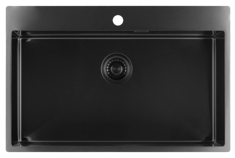 Pure.Sink Luxion PVD Grand évier noir 78 x 50 cm Robinetterie avec trou pour robinet PLX7850T-63