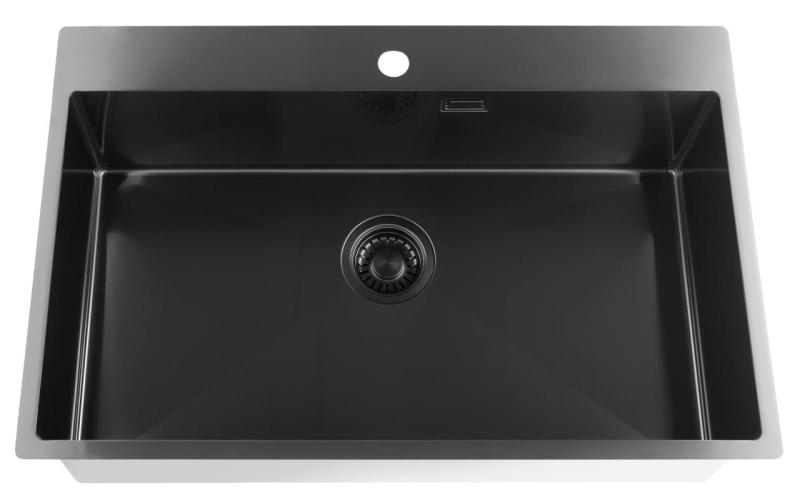 Pure.Sink Luxion PVD Grand évier noir 78 x 50 cm Robinetterie avec trou pour robinet PLX7850T-63