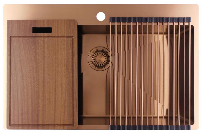 Pure.Sink Luxion Grand évier en cuivre 78 x 50 cm Tapwing avec banc de robinetterie PLX7850T-62