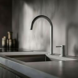 Pure.Sink Luxion Robinet de cuisine 2 trous en acier inoxydable massif avec bec rond PLX2HR-02