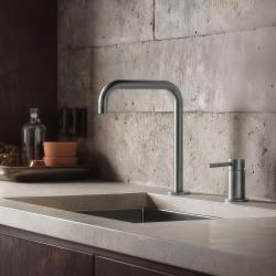 Pure.Sink Luxion Robinet de cuisine 2 trous en acier inoxydable massif avec bec verseur en U PLX2HU-02