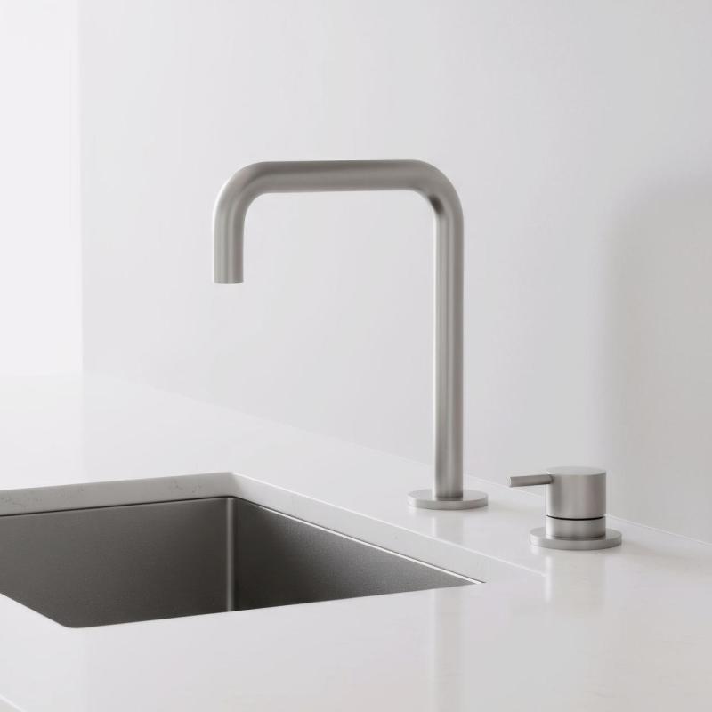 Pure.Sink Luxion Robinet de cuisine 2 trous en acier inoxydable massif avec bec verseur en U PLX2HU-02