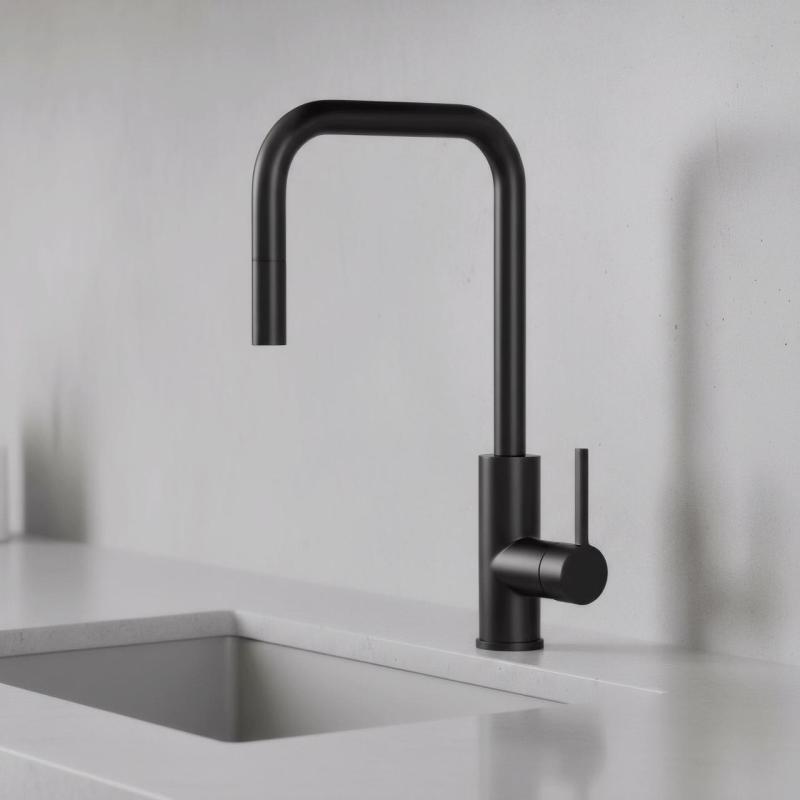 Pure.Sink Luxion Mat Robinet de cuisine noir carré avec bec extractible PLXSQUA-10