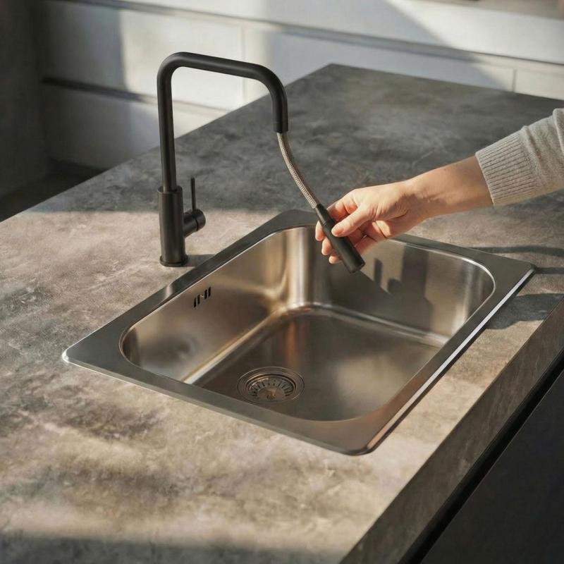 Pure.Sink Luxion Robinet de cuisine noir mat carré avec bec extractible PLXSQUA-10