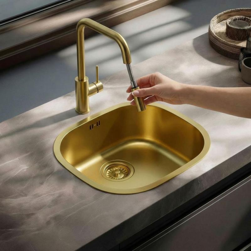 Pure.Sink Luxion Robinet de cuisine doré carré avec bec extractible PLXSQUA-60