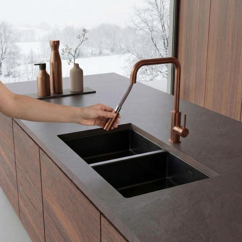 Pure.Sink Luxion Robinet de cuisine en cuivre carré avec bec extractible PLXSQUA-62
