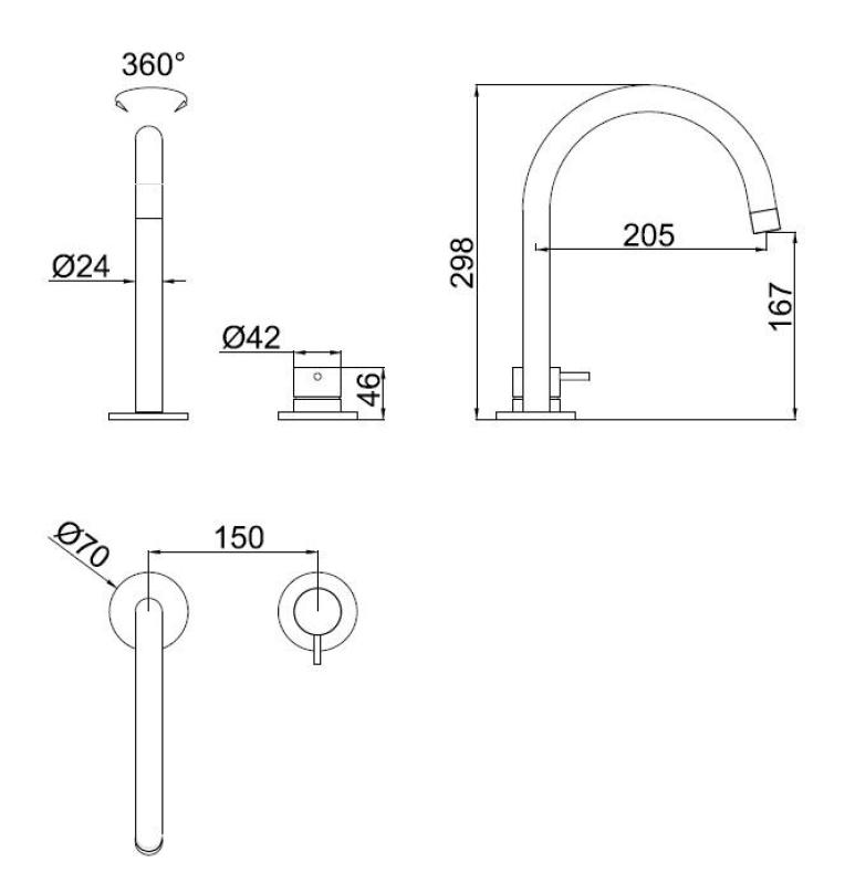 Pure.Sink Luxion Robinet de cuisine 2 trous doré avec bec rond PLX2HR-60