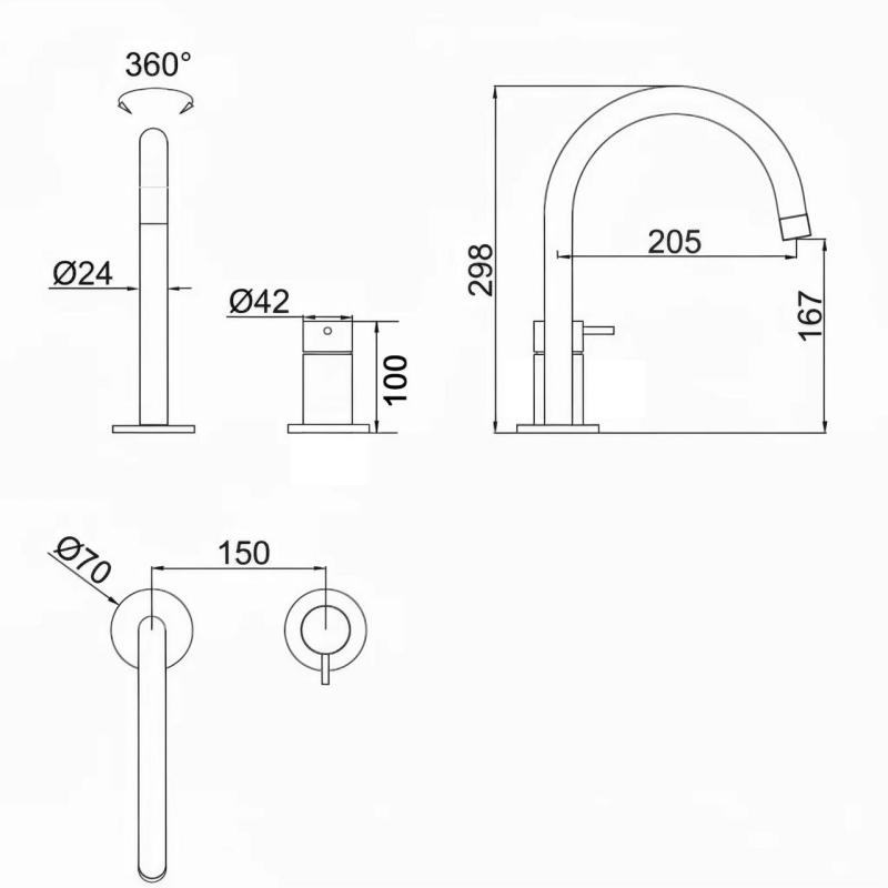 Pure.Sink Luxion Robinet de cuisine en cuivre à 2 trous avec bec rond PLX2HR-62