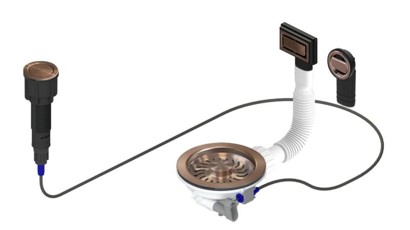 Ensemble de vidange en cuivre Granitemy comprenant une bonde à bouton-poussoir avec bouchon, plus un trop-plein rectangulaire et rond 1208971744