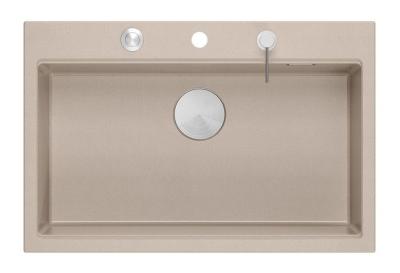 Quadri Hard Rock Beige granit montage grande évier 76x50cm inclus bouchon en acier inoxydable et accessoires 1208971751