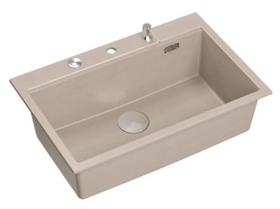 Quadri Hard Rock Beige granit montage grande évier 76x50cm inclus bouchon en acier inoxydable et accessoires 1208971751