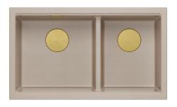 Quadri Newport II Double Beige Granit Montage Évier 76x45 cm avec Bouchon Doré 1208971753