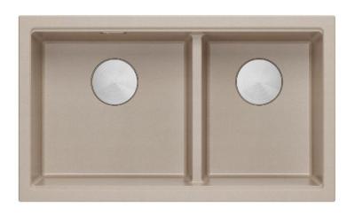 Quadri Newport II Double Beige Granite Évier de montage 76x45 cm avec bouchon en acier inoxydable 1208971754