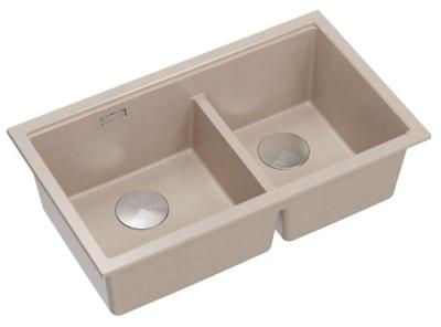 Quadri Newport II Double Beige Granite Évier de montage 76x45 cm avec bouchon en acier inoxydable 1208971754