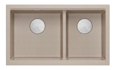 Quadri Newport II Double Évier Sous-Plan en Granit Beige 702 x 390 mm avec Bouchon en Acier Inoxydable 1208971757