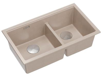Quadri Newport II Double Évier Sous-Plan en Granit Beige 702 x 390 mm avec Bouchon en Acier Inoxydable 1208971757