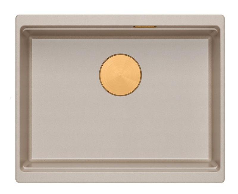 Quadri Newport II granit sous-évier beige 560x450mm avec bouchon en cuivre et chapeau de décharge 1208971764