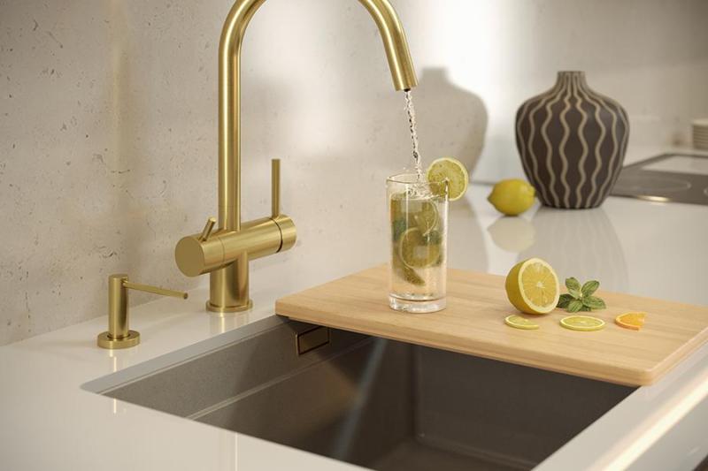 Quadri Newport II granit sous-évier beige 560x450mm avec bouchon en cuivre et chapeau de décharge 1208971764