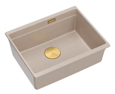 Quadri Newport II évier sous-plan en granit beige 560x450mm avec bouchon doré et chapeau de vidange 1208971765