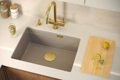 Quadri Newport II évier sous-plan en granit beige 560x450mm avec bouchon doré et chapeau de vidange 1208971765