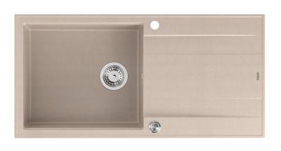 Évier en granit beige perle Quadri Luton avec surface d'égouttage réversible 100x50cm avec bouchon en acier inoxydable 1208971772