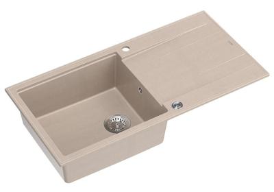 Évier en granit beige perle Quadri Luton avec surface d'égouttage réversible 100x50cm avec bouchon en acier inoxydable 1208971772