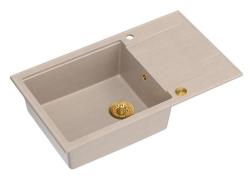Évier surélevé Quadri Luton beige en granit avec égouttoir réversible 86x50cm avec bouchon doré 1208971774