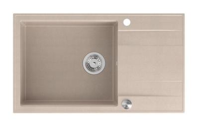 Quadri Luton perle beige granit grand évier de montage avec égouttoir réversible 86x50cm avec bouchon en acier inoxydable 1208971775