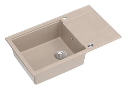 Quadri Luton perle beige granit grand évier de montage avec égouttoir réversible 86x50cm avec bouchon en acier inoxydable 1208971775